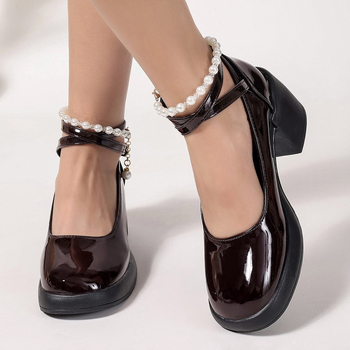 Dámske ležérne vysoké podpätky, jar a leto 2025, nový príchod, jednoduchá móda, dámske topánky s perleťovou prackou a hrubým podpätkom
