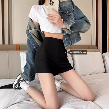 Čierne šortky pre ženy, vhodné na jar, jeseň a leto, nové nohavice s vysokým pásom a priliehavým strihom z roku 2025, chýbajúci spodný lem, šortky s čižmami