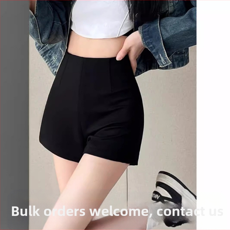 Čierne šortky pre ženy, vhodné na jar, jeseň a leto, nové nohavice s vysokým pásom a priliehavým strihom z roku 2025, chýbajúci spodný lem, šortky s čižmami