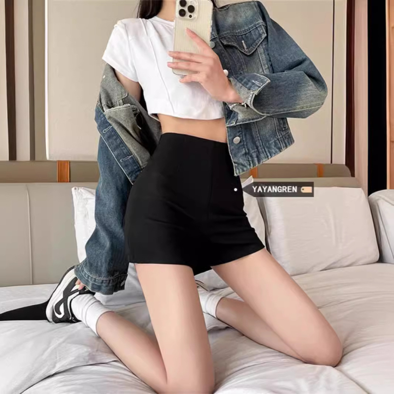 Čierne šortky pre ženy, vhodné na jar, jeseň a leto, nové nohavice s vysokým pásom a priliehavým strihom z roku 2025, chýbajúci spodný lem, šortky s čižmami