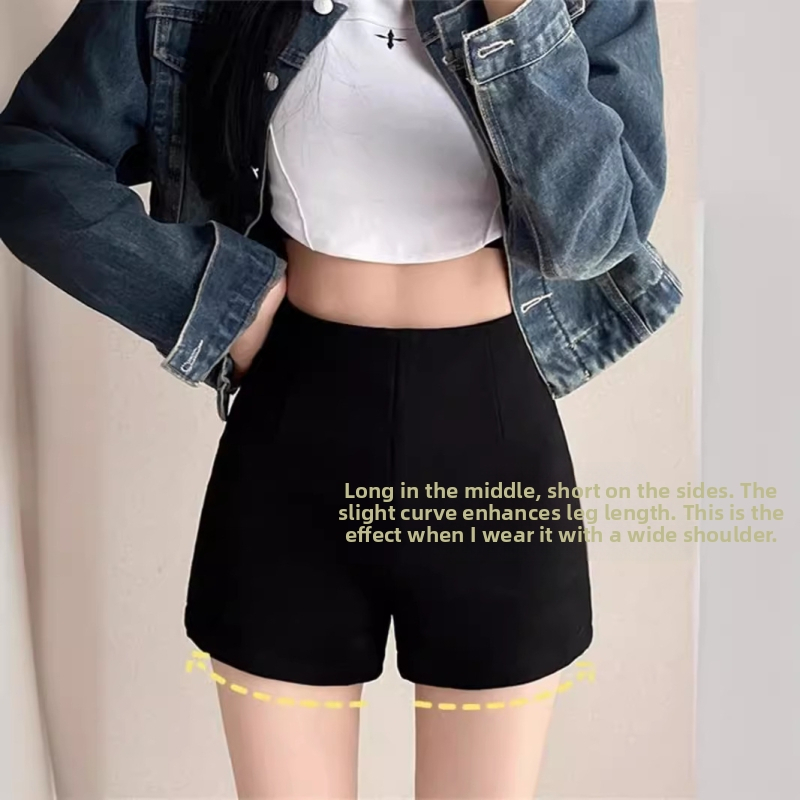 Čierne šortky pre ženy, vhodné na jar, jeseň a leto, nové nohavice s vysokým pásom a priliehavým strihom z roku 2025, chýbajúci spodný lem, šortky s čižmami