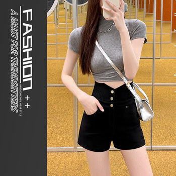 Nove Spice Girl kratke hlače visokog struka, plus size bucmaste djevojke, bucmaste ljetne crne uske vruće hlačice s A-kopčom iz 2025.