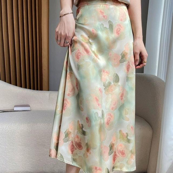 Νέα καλοκαιρινή φούστα midi με ψηλή μέση από οξικό μετάξι και ρομαντικό print από γαλλικό ύφασμα 2025