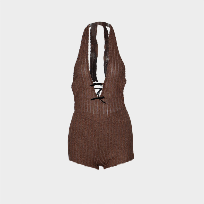 Jesenné a zimné nové cezhraničné európske a americké zahraničné obchodné jednofarebné s výstrihom a chrbtom, slim fit, sexy, horúce dievčenské šortky, overal