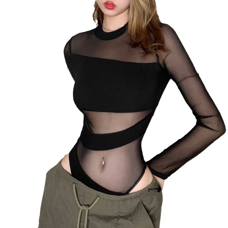 Európsky a americký štýl 2024 jarné nové dámske oblečenie módny trend sexy perspektívny sieťovaný štíhly zoštíhľujúci jednofarebný overal