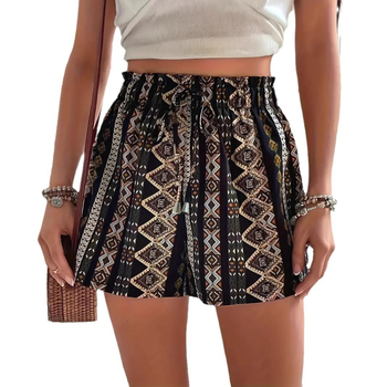Европейски и американски трансгранични къси панталони с етнически принт на ластична талия, независима станция на Amazon, пролетни и летни ваканционни стилове, свободни шорти