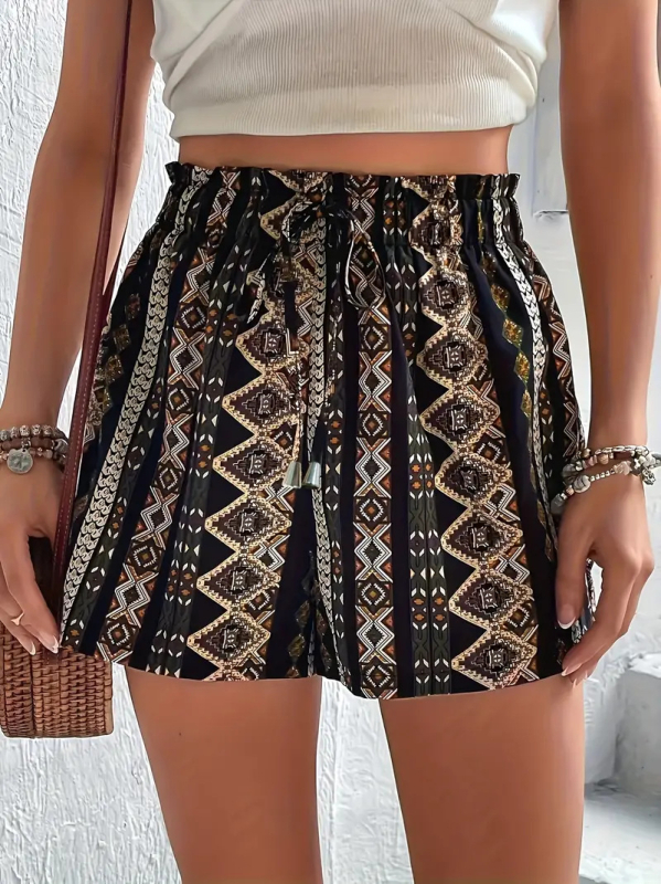 Voľné šortky v štýle európskych a amerických cezhraničných šortiek s etnickou potlačou a elastickým pásom, štýlu nezávislej stanice Amazon, v jarnom a letnom prázdninovom štýle