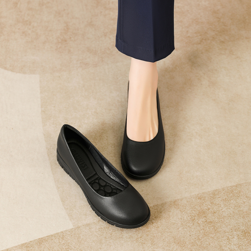 Libisemisvastased stjuardessi tööjalatsid mustad naiste lameda põhjaga ümara peaga pikad jalad mitte väsinud jalad pehme põhjaga mugavad tööjalatsid professionaalsed pendeldajad