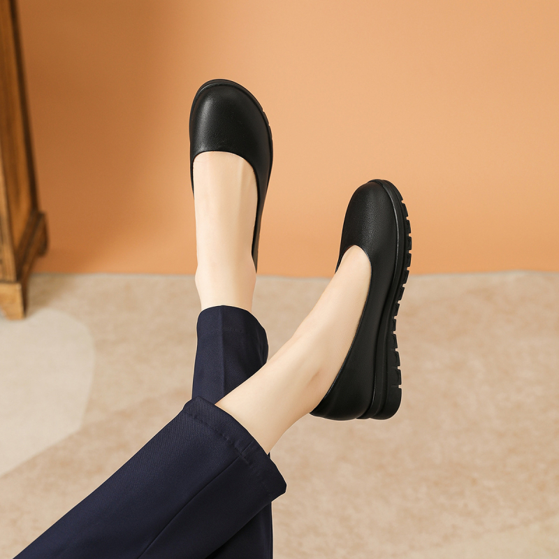 Libisemisvastased stjuardessi tööjalatsid mustad naiste lameda põhjaga ümara peaga pikad jalad mitte väsinud jalad pehme põhjaga mugavad tööjalatsid professionaalsed pendeldajad