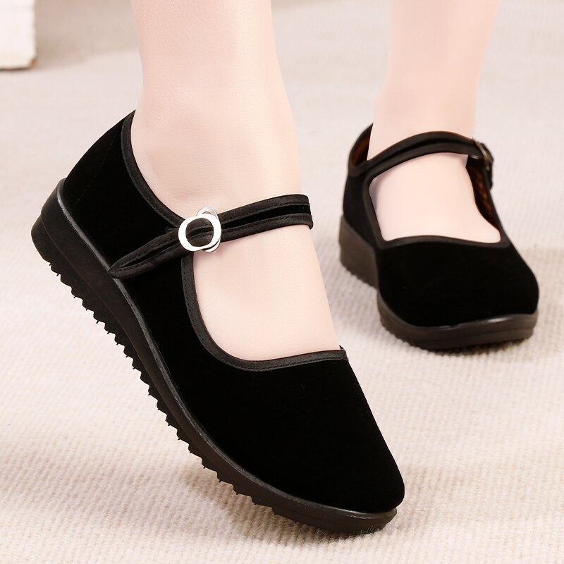 Nadograđene stare pekinške platnene cipele, ženske crne cipele s ravnom petom, hotelske cipele za ples, kineski restoran s kopčom za konobara