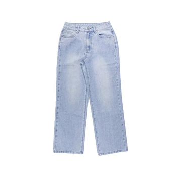 Blugi ZT27 în formă de inimă, lejer, stil stradal, albastru spălat, stil casual, cu fermoar și nasturi