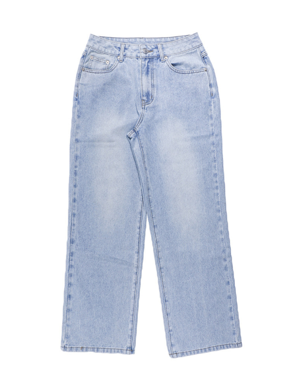 Blugi ZT27 în formă de inimă, lejer, stil stradal, albastru spălat, stil casual, cu fermoar și nasturi