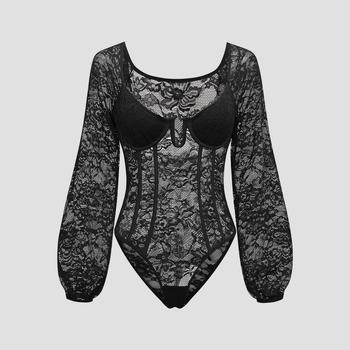 Novi uski kombinezon s rukavima i šupljom čipkom u europskoj i američkoj vanjskoj trgovini, duboki V dizajn, s osjećajem za lanternu, LY010