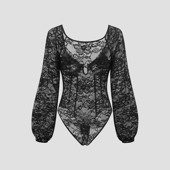 Ευρωπαϊκό και αμερικανικό εξωτερικό εμπόριο νέα δαντέλα κοίλη σέξι προοπτική βαθιά σχεδίαση V αίσθηση μανίκι φανάρι στενή φόρμα ολόσωμη φόρμα LY010