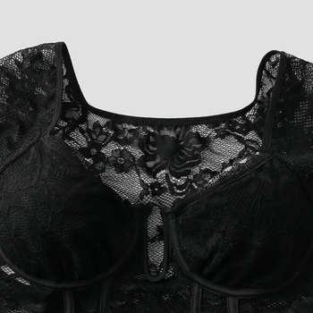 Ευρωπαϊκό και αμερικανικό εξωτερικό εμπόριο νέα δαντέλα κοίλη σέξι προοπτική βαθιά σχεδίαση V αίσθηση μανίκι φανάρι στενή φόρμα ολόσωμη φόρμα LY010