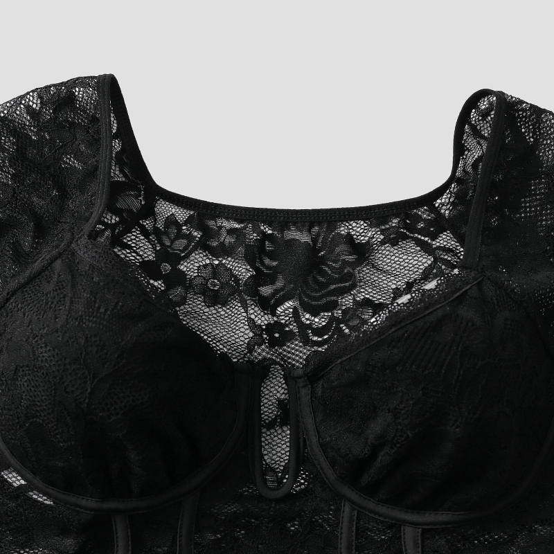 Novi uski kombinezon s rukavima i šupljom čipkom u europskoj i američkoj vanjskoj trgovini, duboki V dizajn, s osjećajem za lanternu, LY010