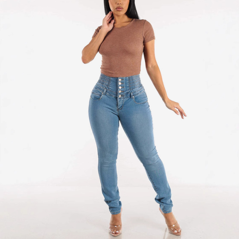 Jar a leto 2025 Amazon Európske a americké cezhraničné nové džínsové dámske nohavice s vysokým pásom, ležérne džínsy s nohavicami