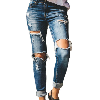 Európske a americké cezhraničné jesenné a zimné nové dámske oblečenie s dierami, módne úzke džínsy a nohavice pre ženy
