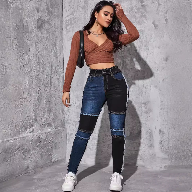 Slim Fit Amazon European and American Color Matching Factory Direct Jeans New Pond Cross-border Jeans Women 2024 Dámske oblečenie