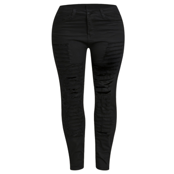 AliExpress Európske a americké ležérne módne univerzálne veľké roztrhané džínsy Dámske trendy personalizované roztrhané elastické legíny pre žobrákov