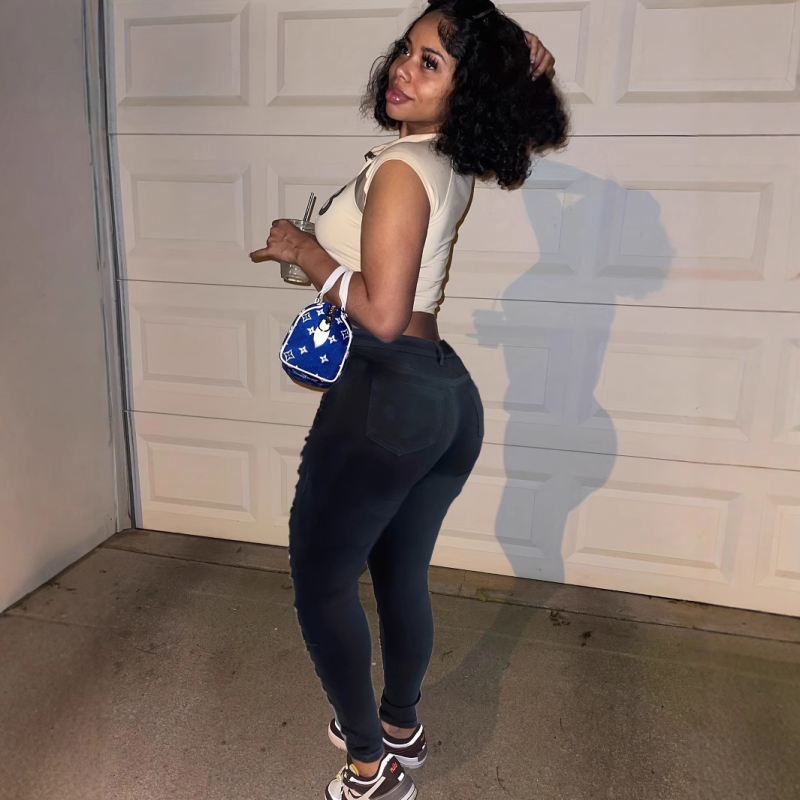 AliExpress Európske a americké ležérne módne univerzálne veľké roztrhané džínsy Dámske trendy personalizované roztrhané elastické legíny pre žobrákov