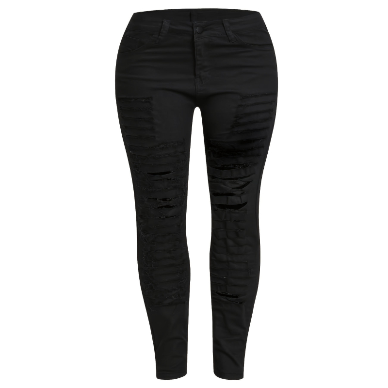 AliExpress Európske a americké ležérne módne univerzálne veľké roztrhané džínsy Dámske trendy personalizované roztrhané elastické legíny pre žobrákov