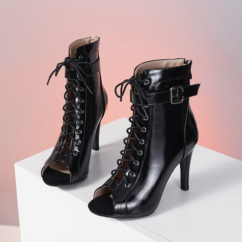 Europske i američke sandale s vezicama i otvorenim prstima, ženske ljetne gležnjače s visokom potpeticom, šuplje čizme za jazz ples, sandale s visokom potpeticom, plus size