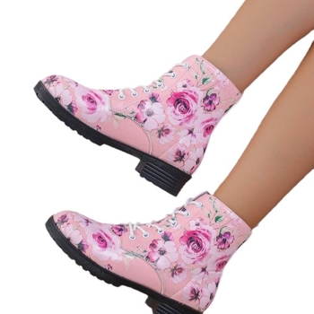 Prekogranične plus size čizme s vezicama za cvijeće u boji, nove martin čizme za jesen i zimu 2024., okrugle i četvrtaste pete, ženske čizme za vanjsku trgovinu