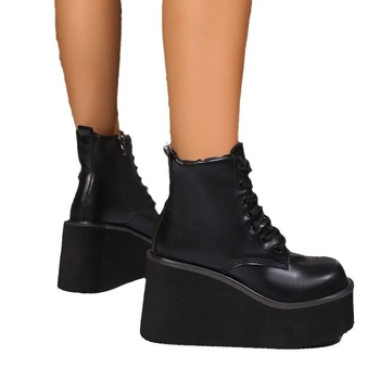 2024 Nové zahraničné obchodné plus size Univerzálne klinové čižmy s hrubým podpätkom Pohodlné elegantné tmavé punkové subkultúry Martin čižmy