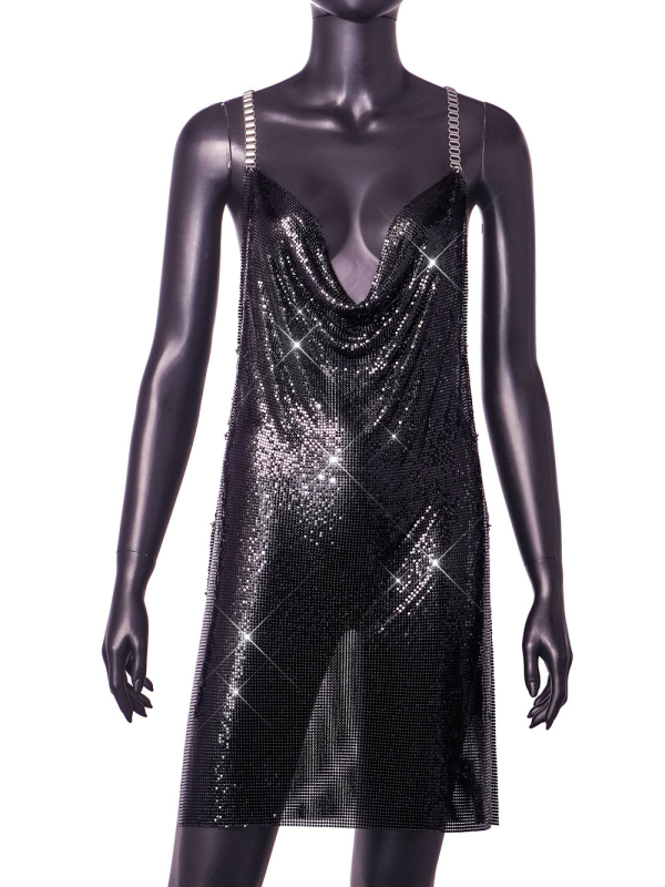 Horúce európske a americké dámske šaty s kovovými flitrami, sexy šaty na rozdeľovanie nocí, párty šaty Spice Girl Sling