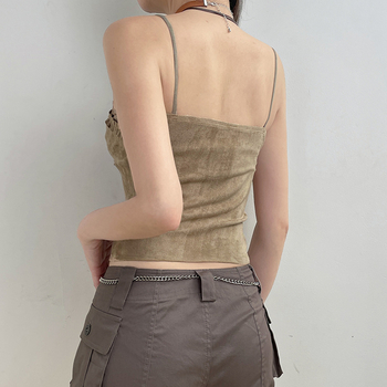 Vintage δαντελένιο τοπ με βολάν και βολάν 2023 Summer Millennium Spice Girl, σέξι στενό γιλέκο με V-λαιμόκοψη και όμορφη πλάτη