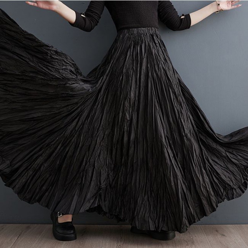 Vysokokvalitná skladaná sukňa na jar a jeseň, nová dámska elastická pásová voľná zoštíhľujúca ležérna sukňa