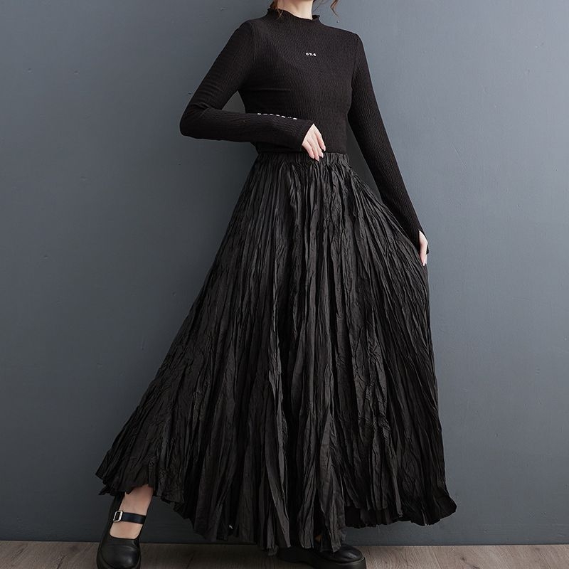 Vysokokvalitná skladaná sukňa na jar a jeseň, nová dámska elastická pásová voľná zoštíhľujúca ležérna sukňa