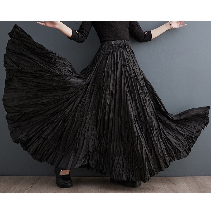 Vysokokvalitná skladaná sukňa na jar a jeseň, nová dámska elastická pásová voľná zoštíhľujúca ležérna sukňa