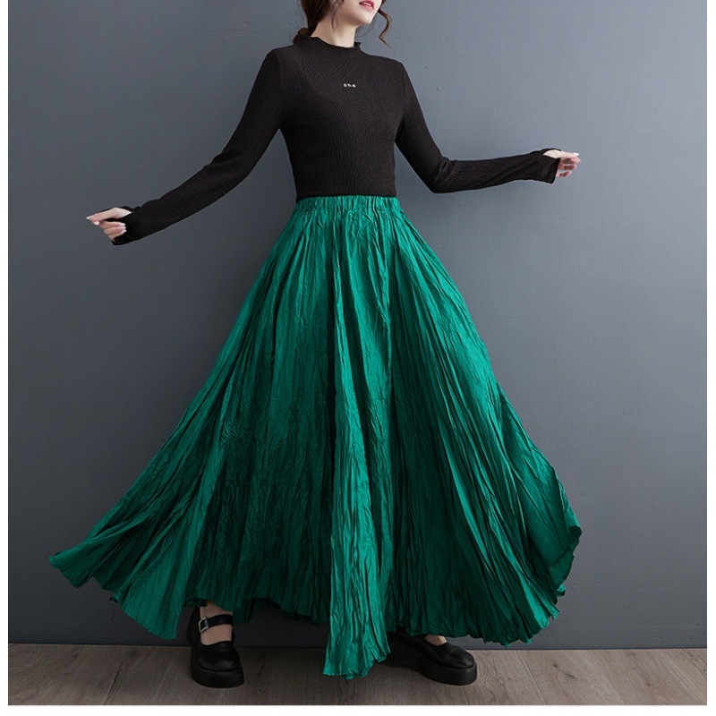 Vysokokvalitná skladaná sukňa na jar a jeseň, nová dámska elastická pásová voľná zoštíhľujúca ležérna sukňa