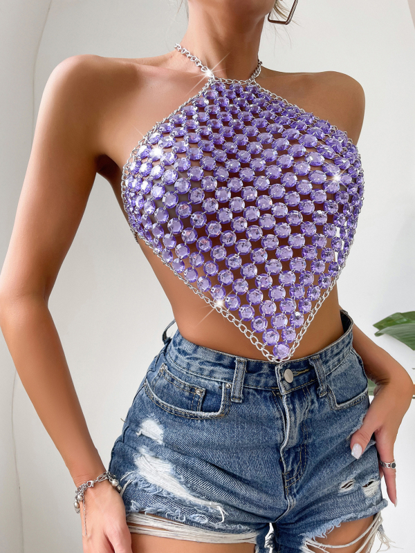 Európsky a americký Aliexpress horúci predaj kovového drahokamu vesta letné sexy spájanie rúrkového topu s retiazkovým ramienkom Z20893