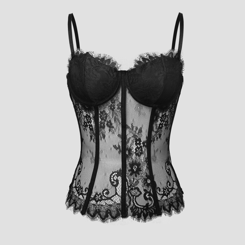 Jauna Amazon Eiropas un Amerikas Street Spice Girl mežģīņu skropstu figūriņa ar zivju kauliem, pieguļoša, muguras necaurlaidīga veste sievietēm 9018