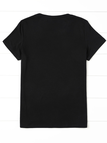 Dámske módne čierne tričko so zlatým vzorom na pery, ležérne s krátkym rukávom a okrúhlym výstrihom