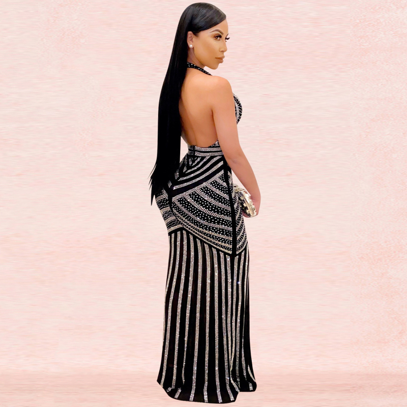 Európsky a americký priamy predaj z továrne 2022 AliExpress sexy hlboké V šaty s chrbtom a kamienkovým vzorom