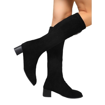 Cizme lungi cu toc gros pentru femei, cizme înalte, toamna și iarna 2024, noi, europene și americane, de mărime plus, pentru femei, cu vârf rotund, în piele întoarsă, la modă