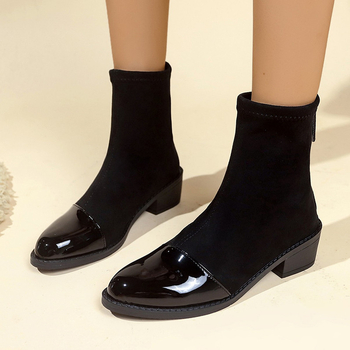 Dámske krátke čižmy na jeseň a zimu 2024, nové európske a americké čižmy so zaoblenou hlavou, pohodlné, hrubé podpätky, zips