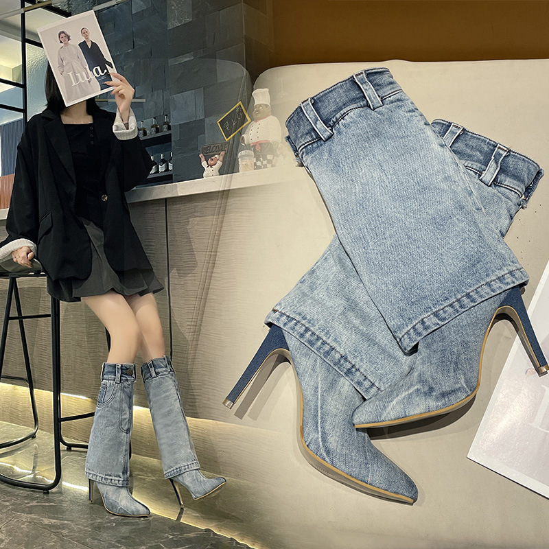 Dámske topánky na vysokom podpätku so špicatou špičkou, európske a americké, v západnom štýle, s vysokými podpätkami, personalizované, v modernom štýle, členkové topánky