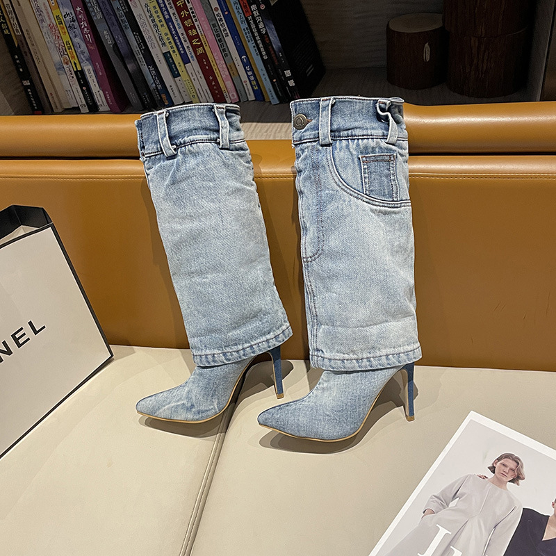 Dámske topánky na vysokom podpätku so špicatou špičkou, európske a americké, v západnom štýle, s vysokými podpätkami, personalizované, v modernom štýle, členkové topánky