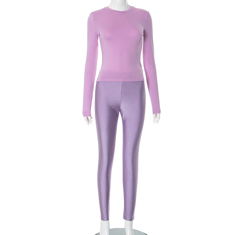 D24ST595 Amazon Jesenné 2024 Nové európske a americké dámske nohavice s okrúhlym výstrihom, dlhým rukávom a vysokým pásom, zoštíhľujúce, ležérny oblek