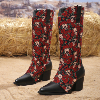 Γυναικείες μπότες Knight με χοντρό τακούνι, φθινοπωρινό και χειμωνιάτικο στυλ, ψηλοτάκουνες, μπότες Martin με μυτερή μύτη, για το φθινόπωρο και τον χειμώνα του 2024