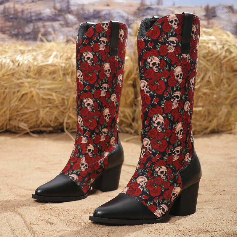 Jesenske i zimske čizme s debelom petom i srednjom petom za žene, viteške čizme u boji s oštrim vrhom, martin čizme