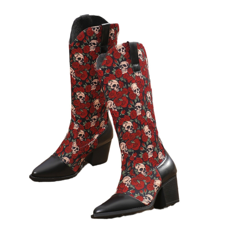 Jesenske i zimske čizme s debelom petom i srednjom petom za žene, viteške čizme u boji s oštrim vrhom, martin čizme