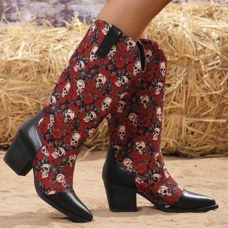 Jesenske i zimske čizme s debelom petom i srednjom petom za žene, viteške čizme u boji s oštrim vrhom, martin čizme