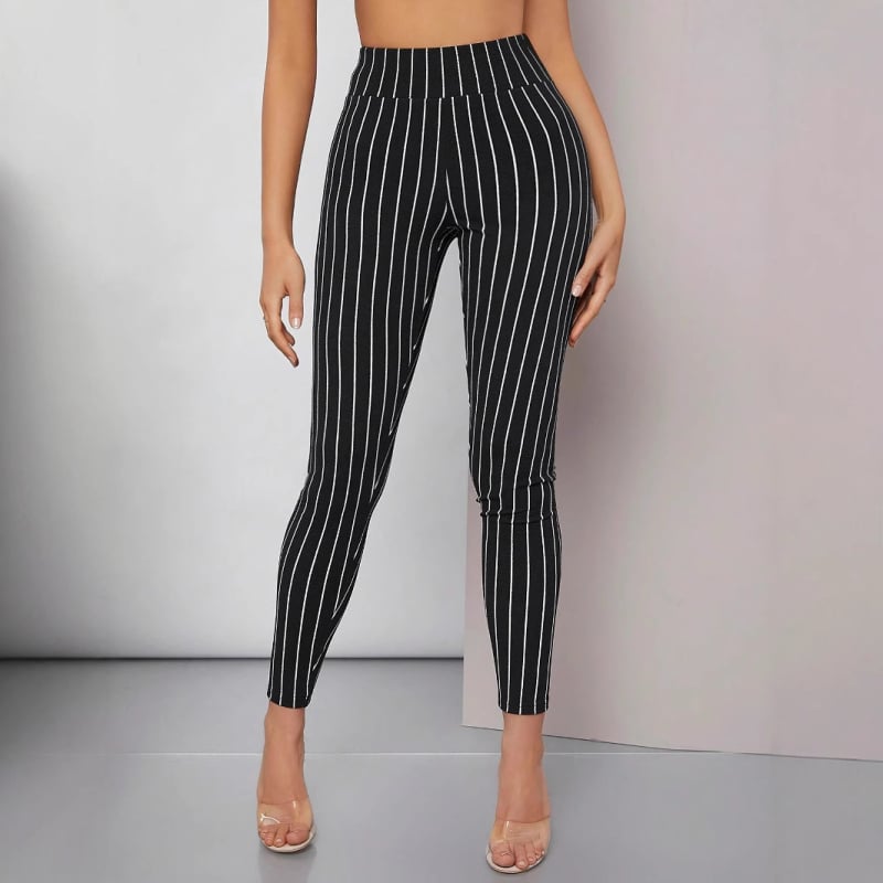 Nove europske i američke TEMU proljetne i ljetne ležerne modne prugaste crne uske hlače za žene
