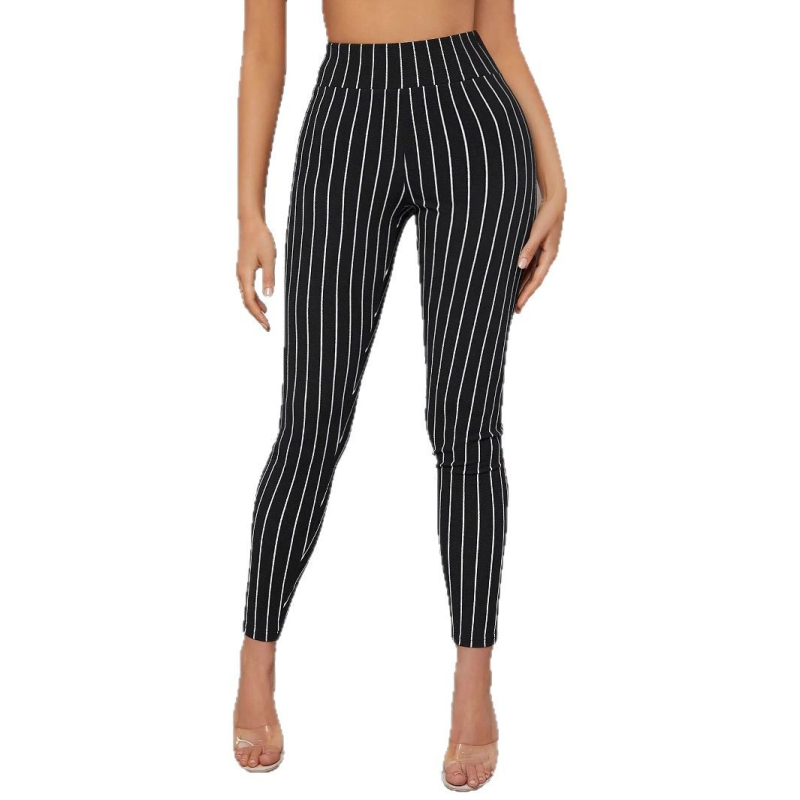 Nove europske i američke TEMU proljetne i ljetne ležerne modne prugaste crne uske hlače za žene